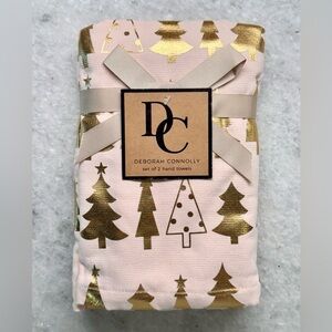 New Pink & Shiny Gold Christmas Tree Bathroom Hand Towels Set of 2